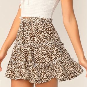 NWOT Ruffled Leopard Print Mini Skirt
